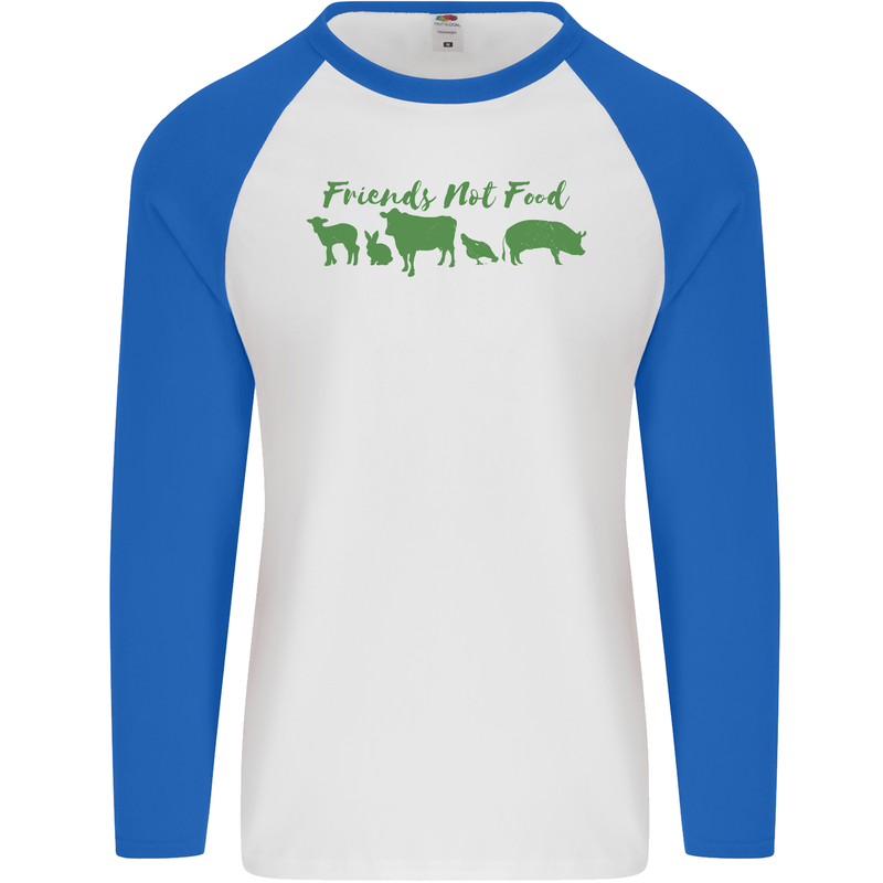 Animals Are Friends Not Food Vegan Mens L/S Baseball T-Shirt White/Royal Blue
