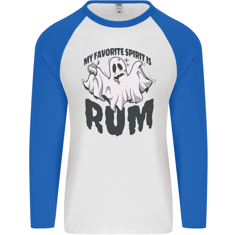 Funny Halloween Alcohol Rum Spirit Ghost Mens L/S Baseball T-Shirt White/Royal Blue