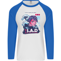 Music Vaporwave Anime Girl Emo SAD Mens L/S Baseball T-Shirt White/Royal Blue