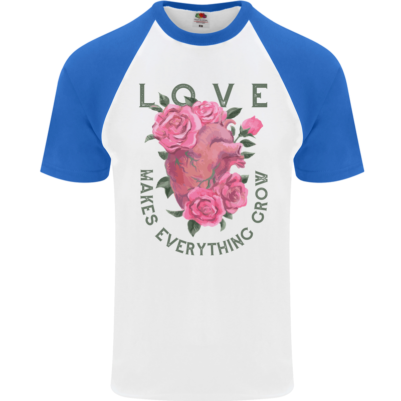 Love Makes Everything Grow Valentines Day Mens S/S Baseball T-Shirt White/Royal Blue