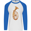 Tenorhorn Brass Musical Instrument Mens L/S Baseball T-Shirt White/Royal Blue