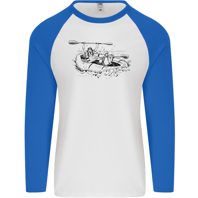 Dinghy Rapids White Water Rafting Whitewater Mens L/S Baseball T-Shirt White/Royal Blue