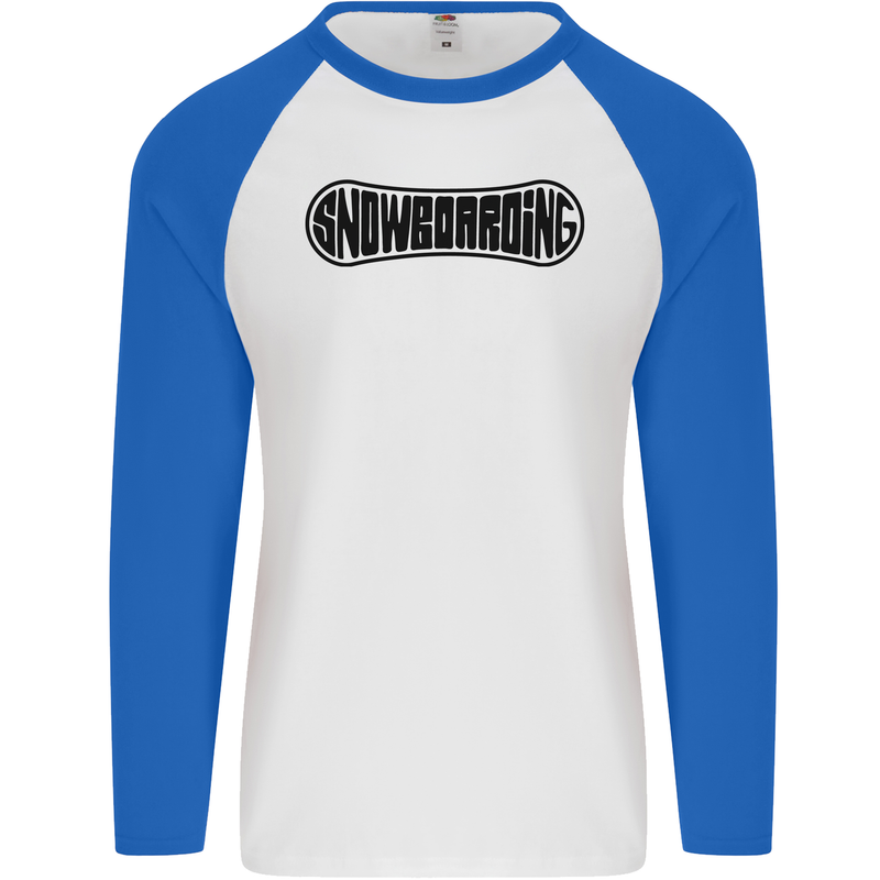 Snowboarding Snow Board Snowboarder Mens L/S Baseball T-Shirt White/Royal Blue