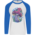 Trippy Magic Mushroom LSD Mens L/S Baseball T-Shirt White/Royal Blue
