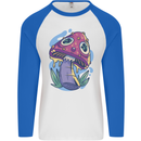 Trippy Magic Mushroom LSD Mens L/S Baseball T-Shirt White/Royal Blue
