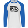 My Chains Set Me Free Cycling Cyclist Bike Mens L/S Baseball T-Shirt White/Royal Blue