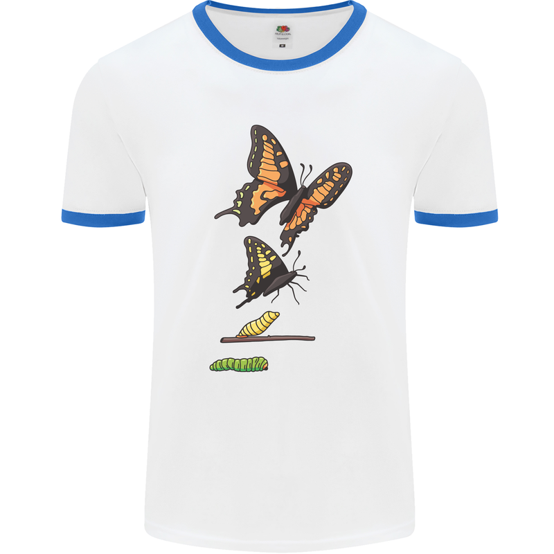 Butterfly Evolution Caterpillar Butterflies Mens Ringer T-Shirt White/Royal Blue