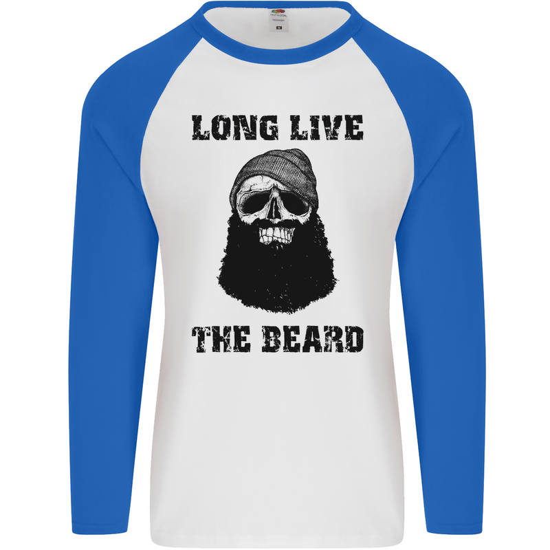 Long Live the Beard Mens L/S Baseball T-Shirt White/Royal Blue