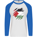 Torn Palestine Flag Palestinian Day Football Mens L/S Baseball T-Shirt White/Royal Blue