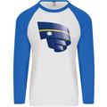 Curled Nauru Flag Nauruan Day Football Mens L/S Baseball T-Shirt White/Royal Blue