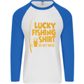 Lucky Fishing Fisherman Funny Mens L/S Baseball T-Shirt White/Royal Blue