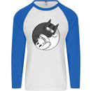 Cat and Dog Yin Yang Mens L/S Baseball T-Shirt White/Royal Blue