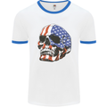 A USA Human Skull Flag America Mens Ringer T-Shirt White/Royal Blue