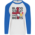 Blood Sweat Rugby and Beers England Funny Mens L/S Baseball T-Shirt White/Royal Blue