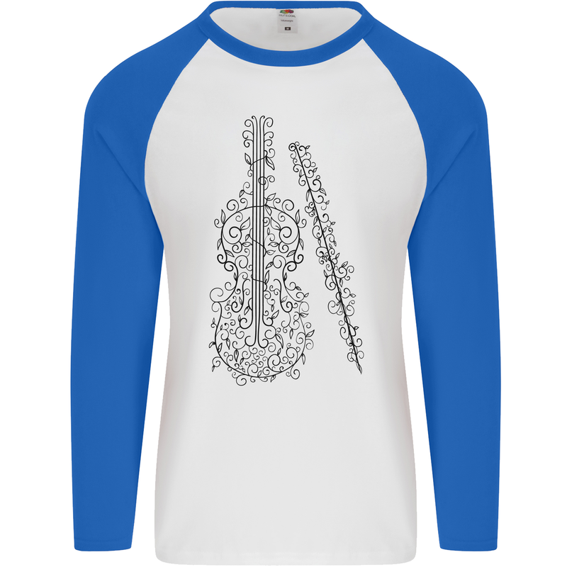 A Violin Cello Mens L/S Baseball T-Shirt White/Royal Blue