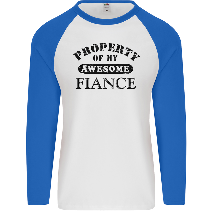 Property of My Awesome Fiance Mens L/S Baseball T-Shirt White/Royal Blue