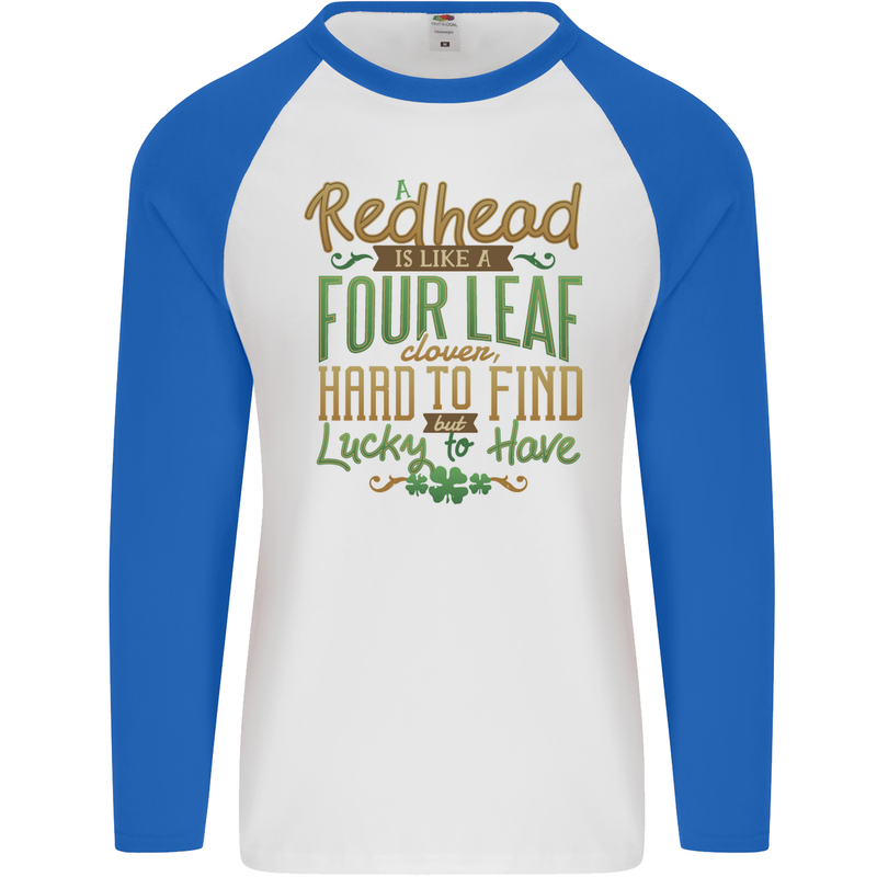 St Patricks Day Redhead Ginger Funny Irish Mens L/S Baseball T-Shirt White/Royal Blue