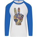 Vacation Peace Gesture Holiday Travel Mens L/S Baseball T-Shirt White/Royal Blue