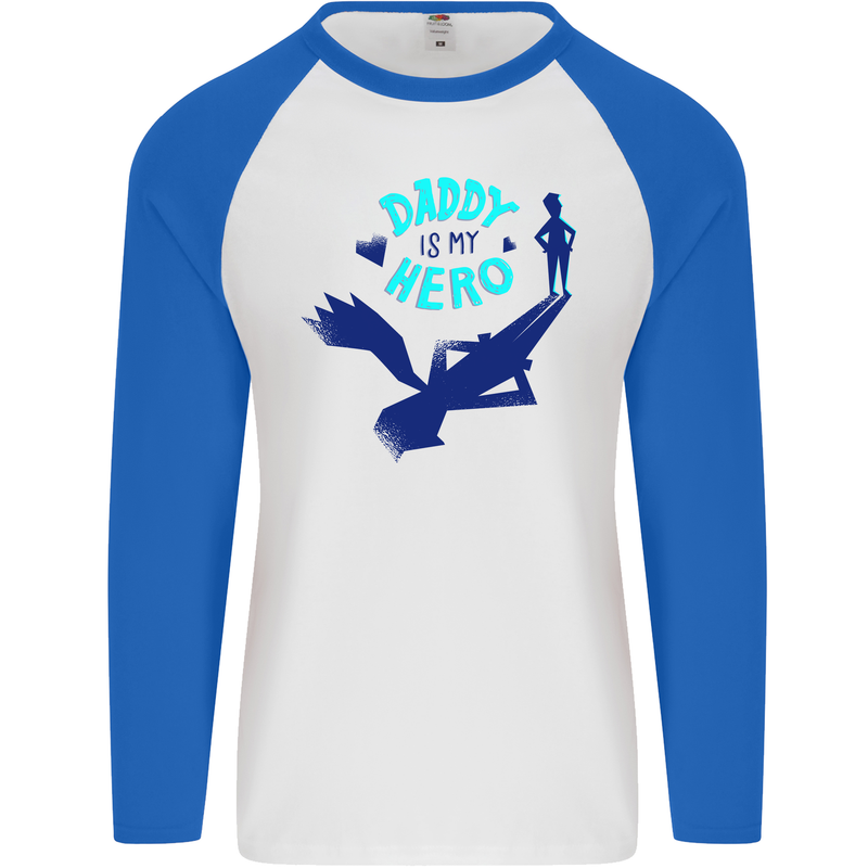 Funny Fathers Day Daddy is My Superhero Mens L/S Baseball T-Shirt White/Royal Blue