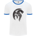 Black Tribal Tattoo Style Dragon Mens Ringer T-Shirt White/Royal Blue