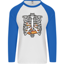 Pie Inside a Skeleton Torso Funny Food Mens L/S Baseball T-Shirt White/Royal Blue