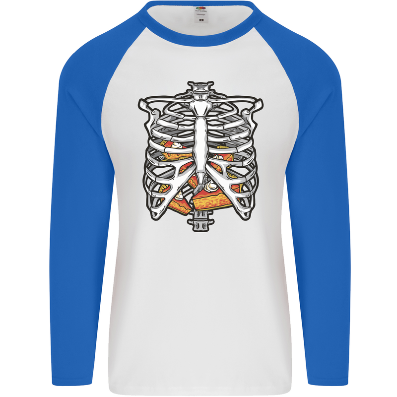 Pie Inside a Skeleton Torso Funny Food Mens L/S Baseball T-Shirt White/Royal Blue