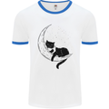 A Cat Reading a Book on the Moon Mens Ringer T-Shirt White/Royal Blue