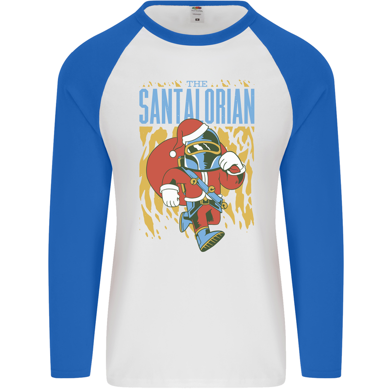 Santalorian Funny Christmas Parody Xmas Mens L/S Baseball T-Shirt White/Royal Blue