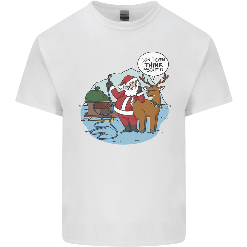 Rude Santa & Rudolf Christmas Funny Xmas Mens Cotton T-Shirt Tee Top White
