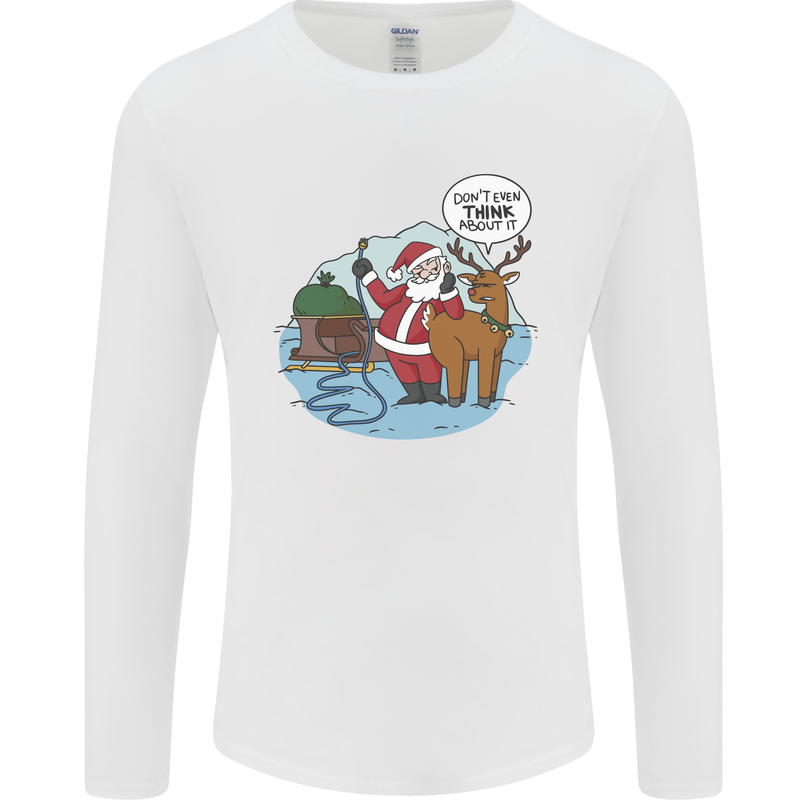 Rude Santa & Rudolf Christmas Funny Xmas Mens Long Sleeve T-Shirt White