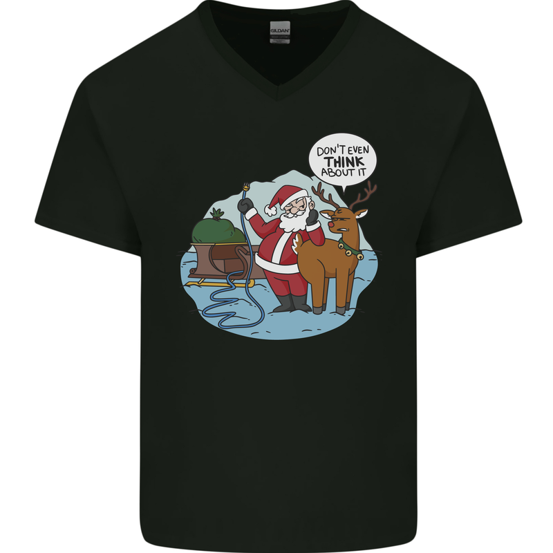 Rude Santa & Rudolf Christmas Funny Xmas Mens V-Neck Cotton T-Shirt Black