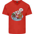 Rude Santa & Rudolf Christmas Funny Xmas Mens V-Neck Cotton T-Shirt Red