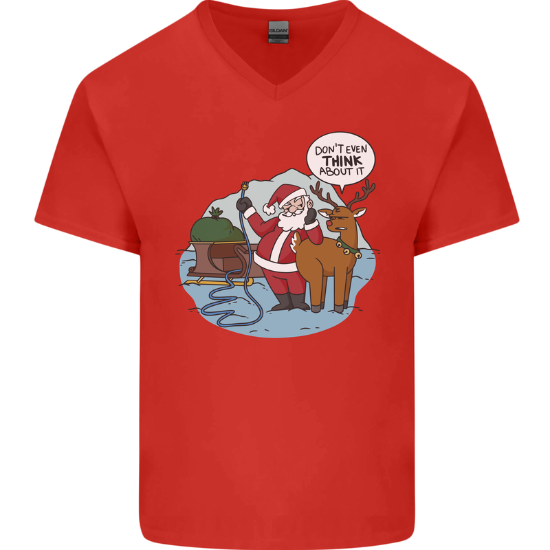 Rude Santa & Rudolf Christmas Funny Xmas Mens V-Neck Cotton T-Shirt Red
