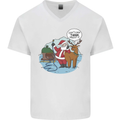 Rude Santa & Rudolf Christmas Funny Xmas Mens V-Neck Cotton T-Shirt White