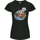 Rude Santa & Rudolf Christmas Funny Xmas Womens Petite Cut T-Shirt Black