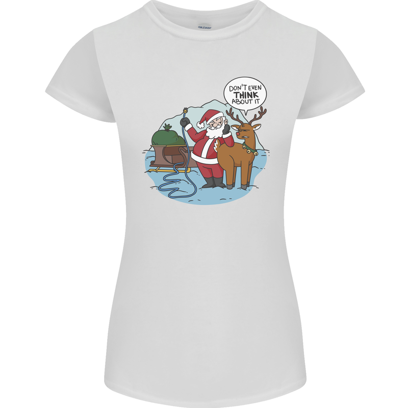 Rude Santa & Rudolf Christmas Funny Xmas Womens Petite Cut T-Shirt White