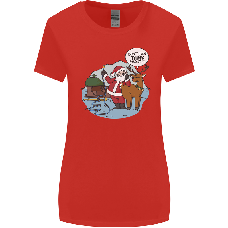 Rude Santa & Rudolf Christmas Funny Xmas Womens Wider Cut T-Shirt Red