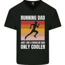 Running Dad Cross Country Marathon Runner Mens V-Neck Cotton T-Shirt Black