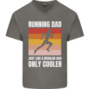 Running Dad Cross Country Marathon Runner Mens V-Neck Cotton T-Shirt Charcoal