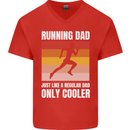 Running Dad Cross Country Marathon Runner Mens V-Neck Cotton T-Shirt Red