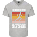 Running Dad Cross Country Marathon Runner Mens V-Neck Cotton T-Shirt Sports Grey