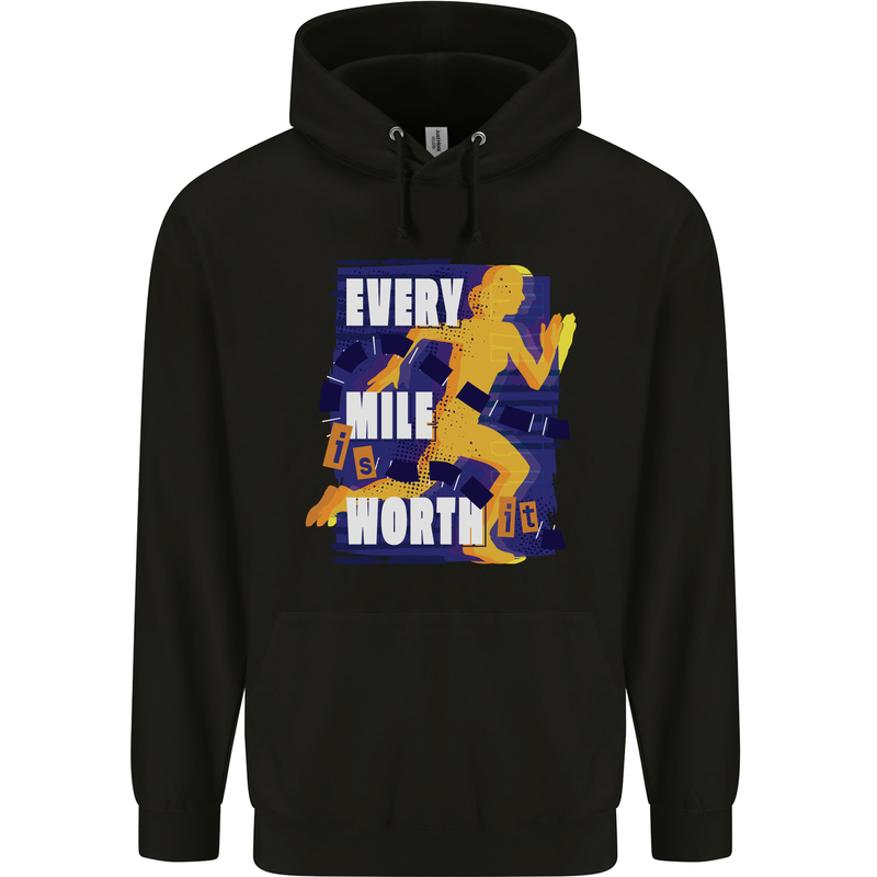 Running Every Mile Cross Country Marathon Runner Mens 80% Cotton Hoodie Black