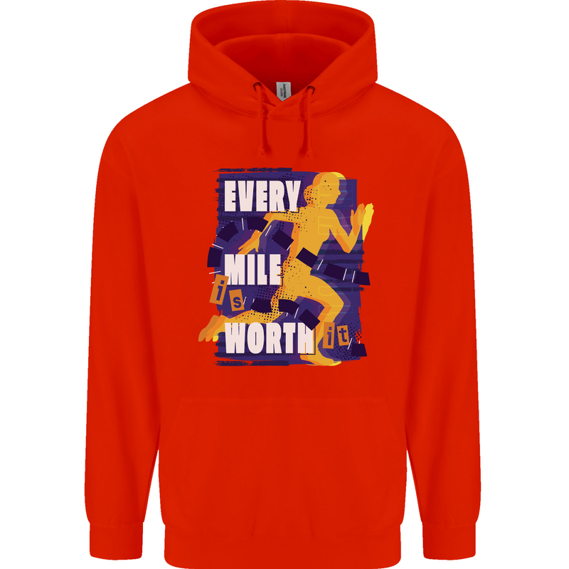 Running Every Mile Cross Country Marathon Runner Mens 80% Cotton Hoodie Bright Red