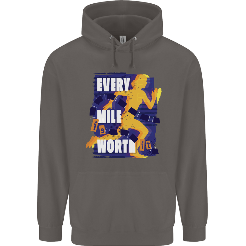 Running Every Mile Cross Country Marathon Runner Mens 80% Cotton Hoodie Charcoal