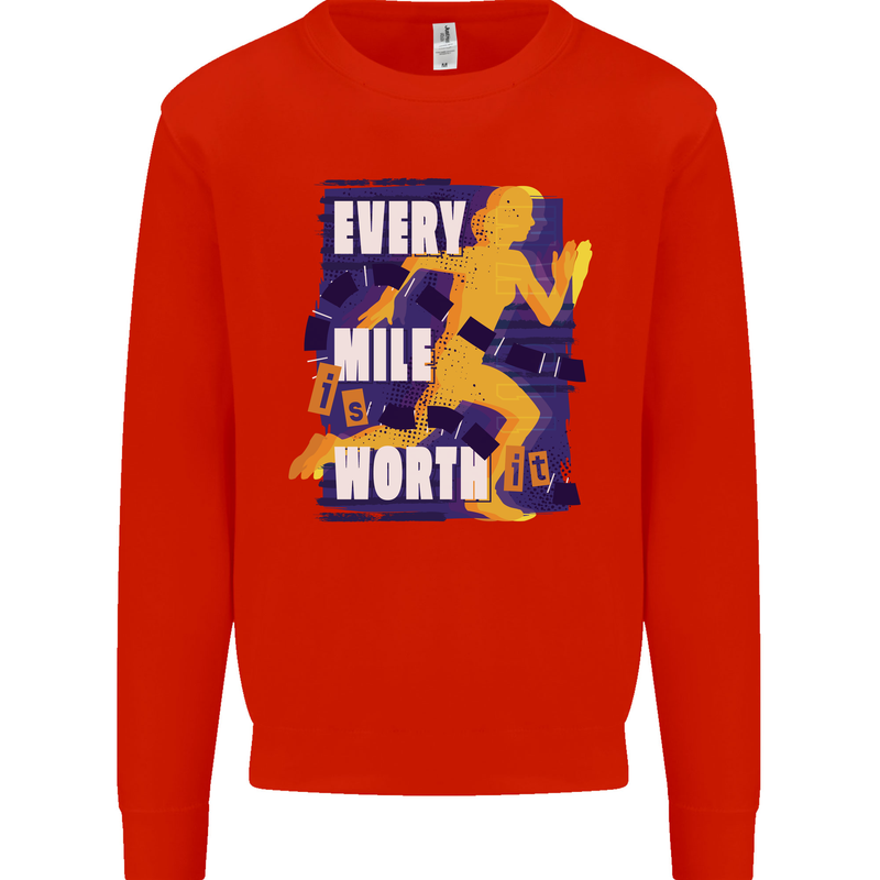 Running Every Mile Cross Country Marathon Runner Mens Sweatshirt Jumper Bright Red