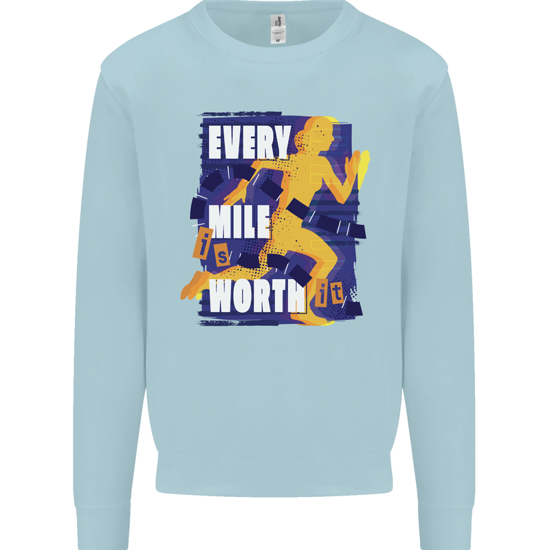 Running Every Mile Cross Country Marathon Runner Mens Sweatshirt Jumper Light Blue