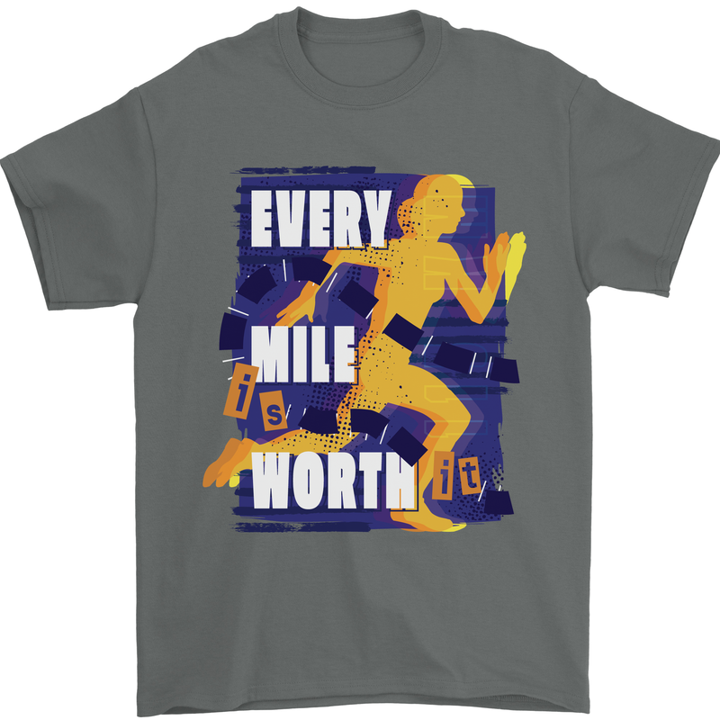 Running Every Mile Cross Country Marathon Runner Mens T-Shirt 100% Cotton Charcoal