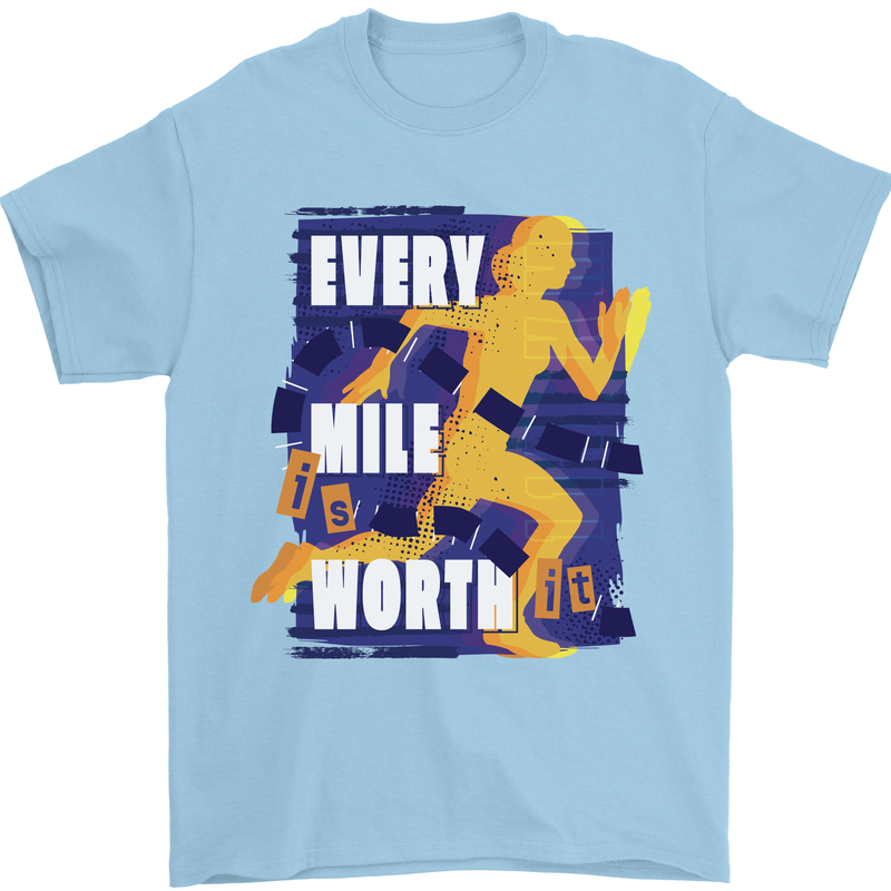 Running Every Mile Cross Country Marathon Runner Mens T-Shirt 100% Cotton Light Blue