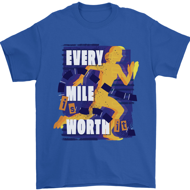 Running Every Mile Cross Country Marathon Runner Mens T-Shirt 100% Cotton Royal Blue