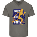 Running Every Mile Cross Country Marathon Runner Mens V-Neck Cotton T-Shirt Charcoal